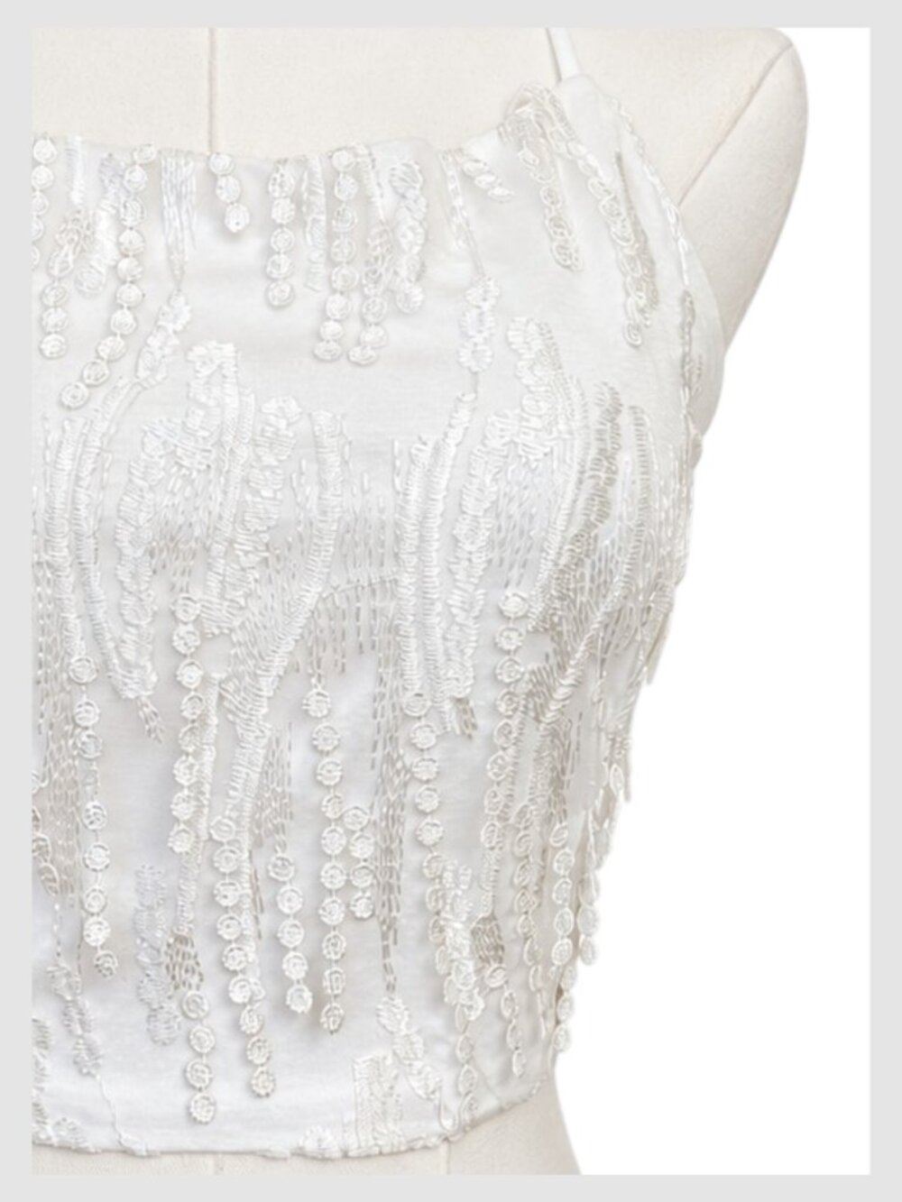 Lulus Dancing in a Dream Crop Top White Lace Up Fringe M - Picture 3 of 8